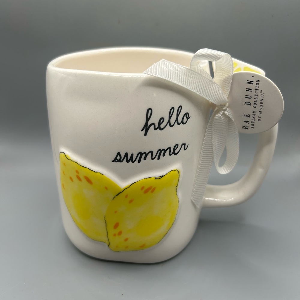 Rae Dunn HELLO SUMMER Mug With LEMONS And Lemon Wedge On Handle NEW